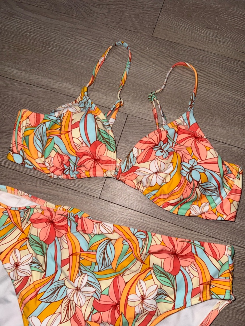 Floral High-Waist Bikini Set — Coral, Teal & Yellow - Picture 2 of 5